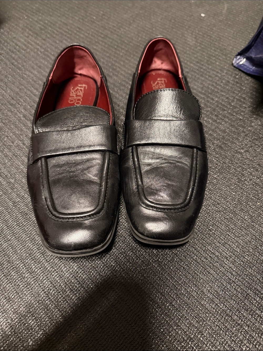 Franco Sarto Black Leather Penny Loafers with Red Lining